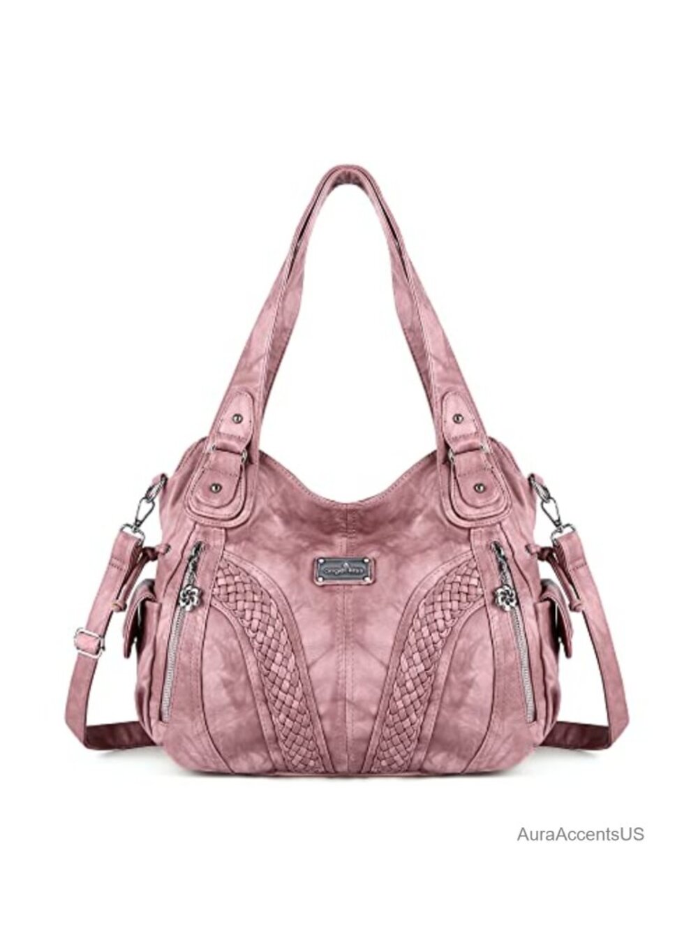 Women's Washed Synthetic Leather Tote Shoulder Satchel Handbag Purse